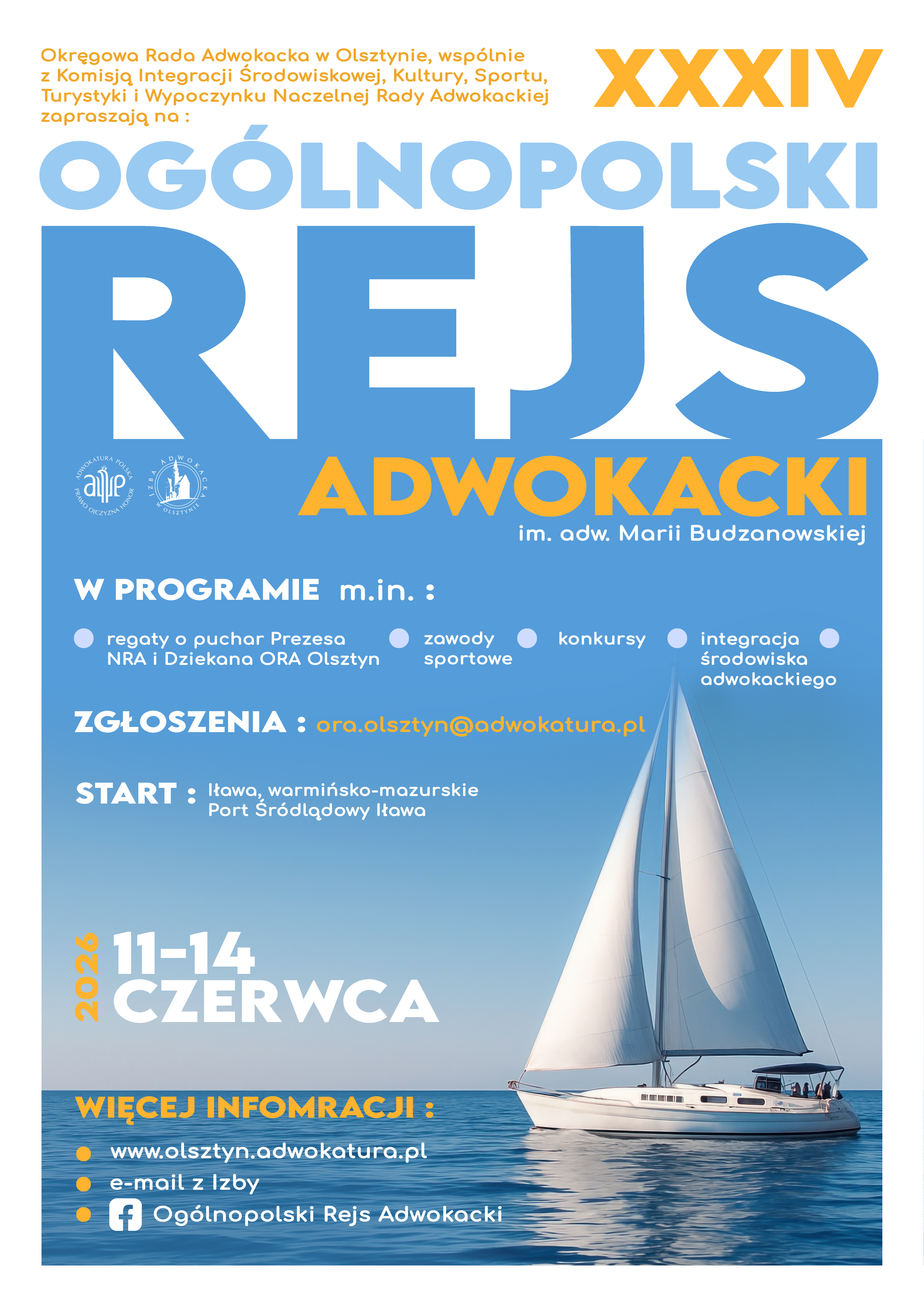 Zaproszenie na XXXIV Ogólnopolski Rejs Adwokacki im. adw. Marii Budzanowskiej